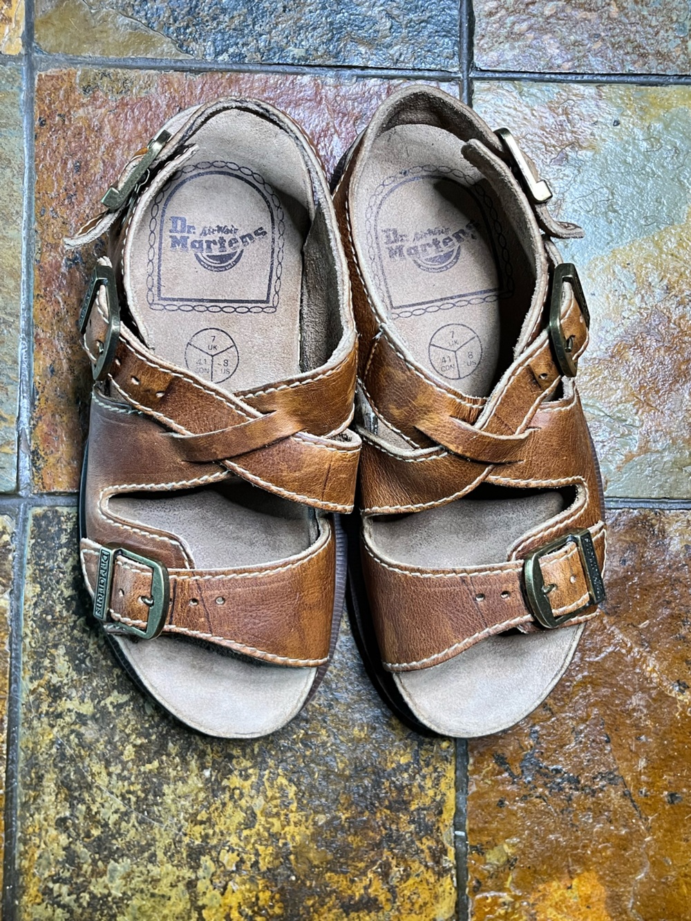 Dr. Martens Brown Leather Buckle Crossover Men's Sandals Size 8